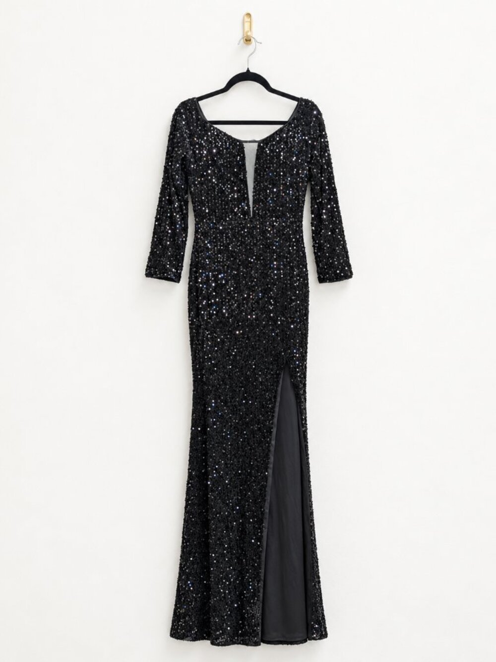 Missord Sequin Mesh V-Neck Half-Sleeve Side-Slit Maxi Dress